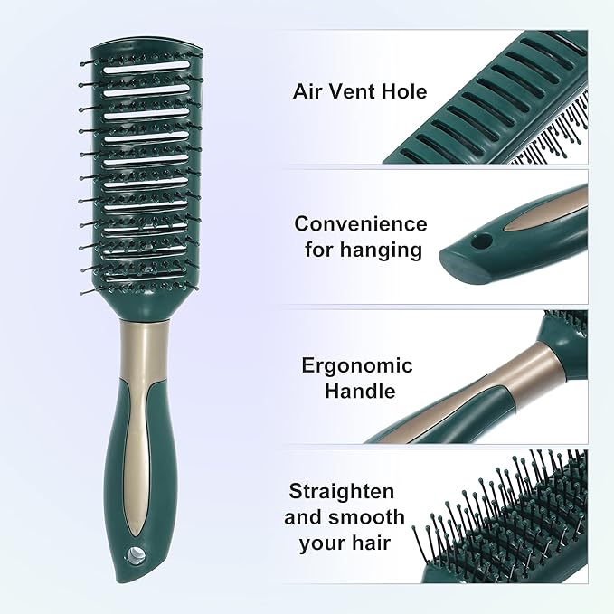 VOCOSTE Vent Hair Brush, Detangling Brush for Women and Men, Wet Hair Brush with Ball Tipped Bristles for All Hair Types, Green