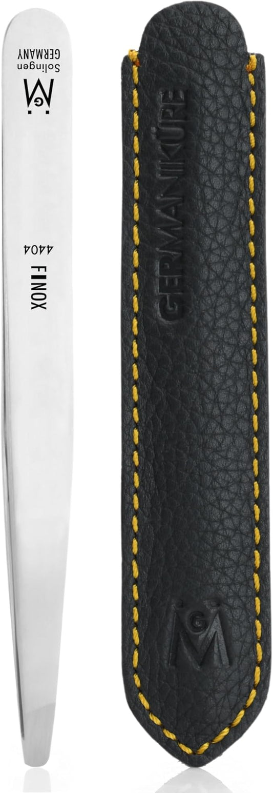 Diabetic Rounded Tweezers in Leather FINOX Surgical Stainless Steel Safety Round Tip tweezers for Facial Hair Remover Tweezers with easy grip -Eyebrow Plucking Tweezer -Eyebrow Plucker -German, 4404