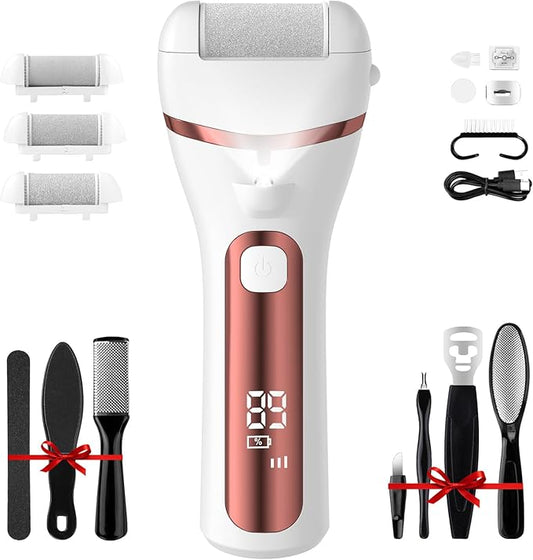 PUBOO Foot Callus Remover Electric 10000 RPM 3-Speed IPX7 Rechargeable Pedicure Kit for Hard Skin Women & Men. Portable Multi-Roller File Grinder Sander Scrubber with LED Display for Wet & Dry Feet