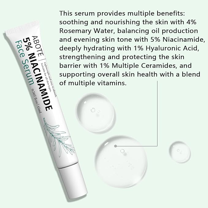 Travel Skincare 5% Niacinamide Serum with 4% Rosemary Extracts - Deep Hydration, Soothes Skin, Enhances Elasticity (3Pack 0.507 fl.oz | 15ml)