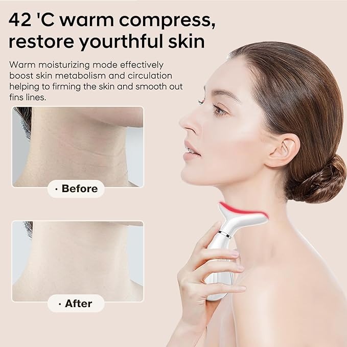 VIMINTO 3-in-1 Face Massager – Facial Massager Tool with Soothing Heat, Vibration, and Smart Touch – Red, Blue & Green Light Modes for Relaxation and Radiance – Compact & Portable - White