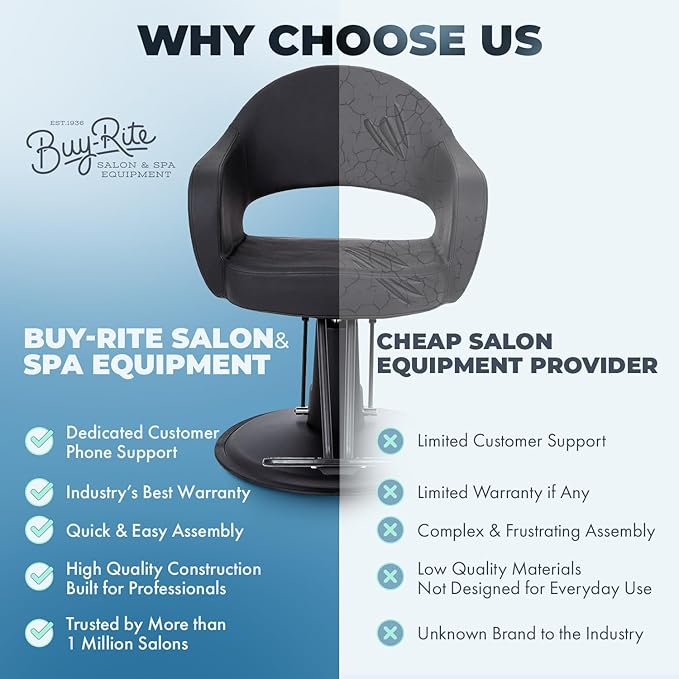 Buy-Rite Cleo Salon Styling & Barber Chair - Vinyl Upholstery, Seamless Seat for Easy Cleaning, Premium Comfort, Heavy-Duty Frame, Round Base - YLG-376-STD