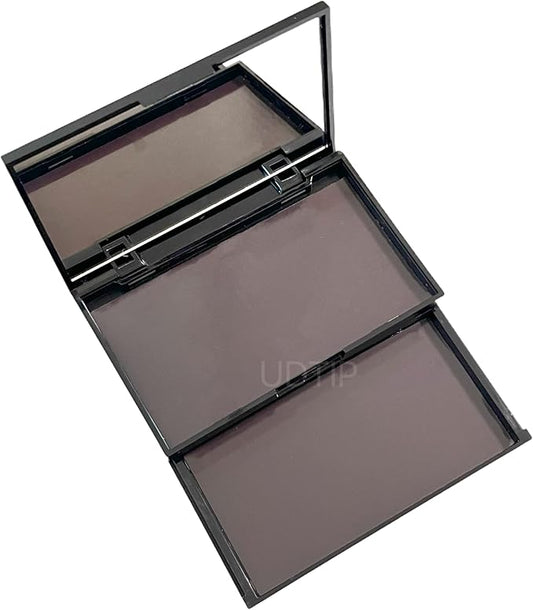 2-layer empty magnetic makeup palette with mirror, includes 20 adhesive metal sticker for storing eyeshadow or cosmetics. Compact and portable design measuring 4.88 x 2.99 inches, Black