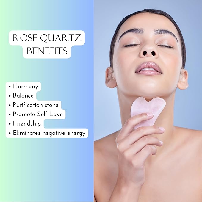 Padime 2 pcs | Premium Set Massage 2-in-1 | Rose Quartz Gua Sha Stone Facial Tools + Jade Comb Scalp Massager | Puffiness Reducing & Relieve Muscle Tension - Stimulates and Strengthens Hair Growth