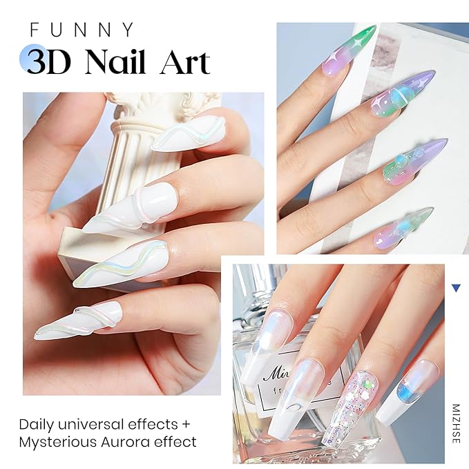 MIZHSE Non-Sticky Solid Builder Gel, Aurora Blue and Clear Sculpting Gel for Nails, Mermaid Pearl Building Carving Modeling Hard Extension 3D Nail Art Salon Home DIY