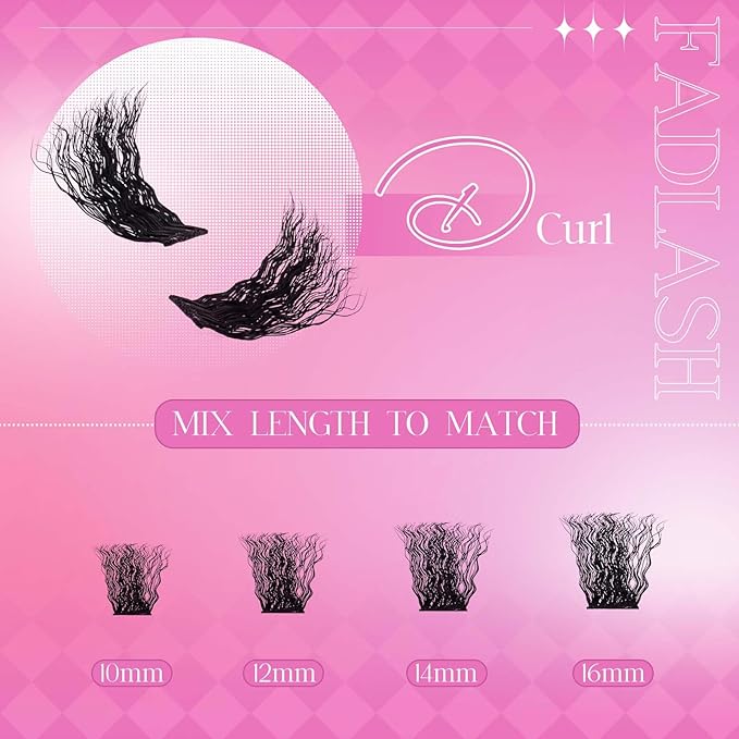Cluster Lashes D Curl Lash Clusters Wool Curly Wispy Lashes Fluffy Eyelash Clusters Natural Look Thin Band & Soft Individual Lashes Cluster Volume at Home(DM20-D-10-16MIX)