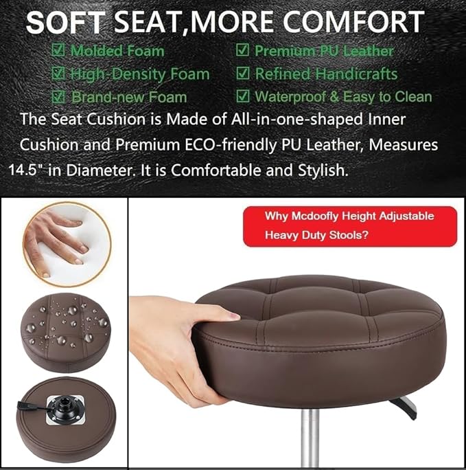 Adjustable Heavy Duty Stool - Rolling Stools with Locking Caster Wheels - Swivel Stools Backless Chair for Home Kitchen Office Shop Tattoo Lash Tech Pedicure (Brown, Height 22 to 30 in)