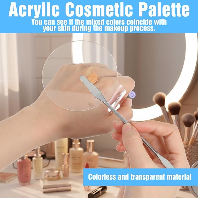 2 Pieces Makeup Mixing Palette with 1Pcs Mixing Stick, Clear Acrylic Makeup Palette Tray, Eyeshadow Hand Cosmetic Foundation Dish Handheld Make Up Plate for Blending