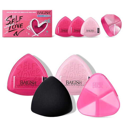 Makeup Sponge Set For Foundation Concealer, Triangle Powder Puff Soft Sponges Blender, Latex Free Blender Sponge For Liquid, Cream, and Powder Seamless & Flawless Makeup (RoseRed 3Pack)