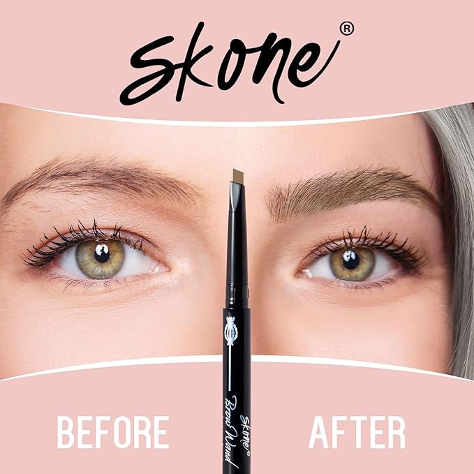 Skone Cosmetics The Original Brow Wand Eyebrow Pencil with Brush - Dual-Sided Retractable Waterproof Long-Lasting Brown Eye Brow Pencils for Women with Sleek Eyebrows - Creamy Chai For Gray Hair