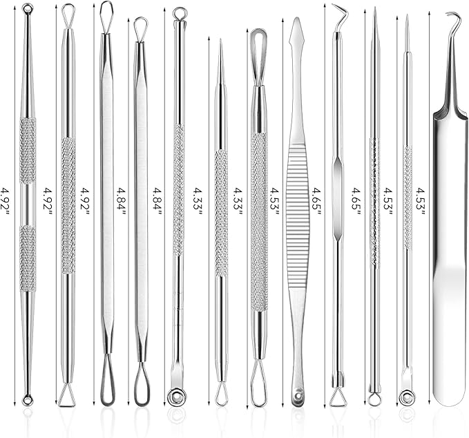 15 PCS Pimple Popper Tool Kit,Blackhead Remover Comedone Extractor Tools,Professional Pimple Comedone Extractor,Stainless Steel Skin Blemish Removal Acne Tools for Forehead Nose Face with Metal Case