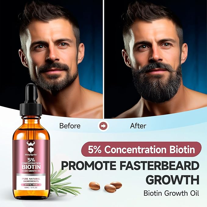 Biotin Beard Oil for Men - 5% Concentration, Mystic Hour Scent, 2 oz (Pack of 9) - Natural Men's Beard Oil with Argan Oil, Jojoba Oil and Vitamin E, Beard Growth Softener, Moisturizer
