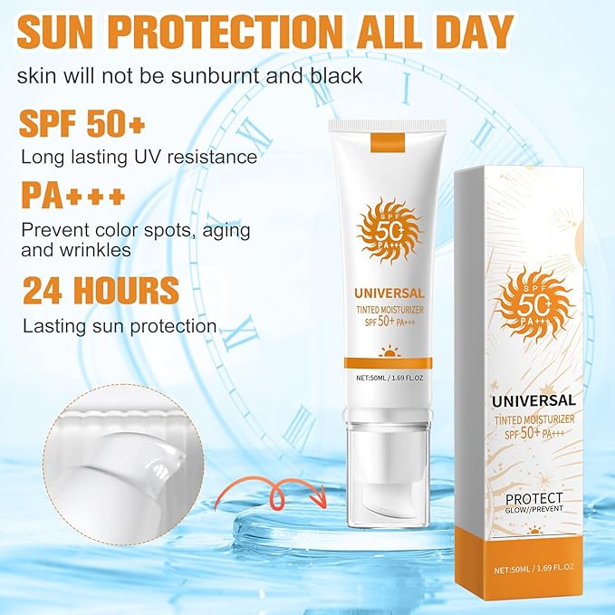 Tinted Sunscreen for Face SPF 50,Universal Protector Solar Con Color,Face Sunscreen Moisturizer,Hydrating Sun Essence Face Sunscreen Hydrating,No Sticky | Travel Size Sunscreen(2PCS)