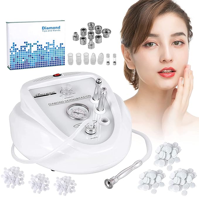 2 in 1 Diamond Microdermabrasion Machine Professional Blackhead Removal Equipment, 65-68cmHg Suction Power Professional Dermabrasion Facial Skin Care Massager for Home Salon Use with 300 Cotton Filter
