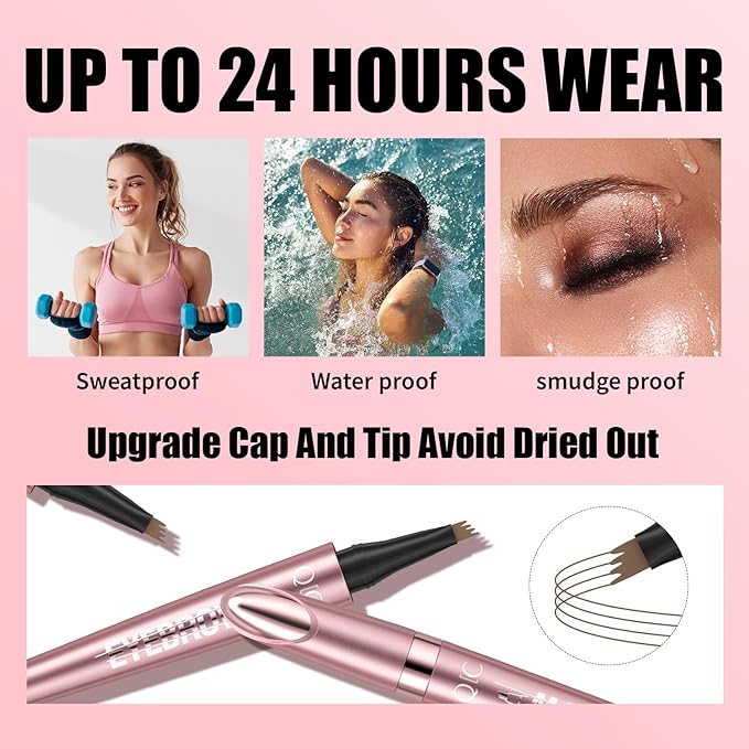 QIC Microblading Eyebrow Pen,Eyebrow Pencils for Women with 4-Fork-Tip, Waterproof Eye Brow Pencil Natural Hair-Like And Long-Lasting (Dark Brown)