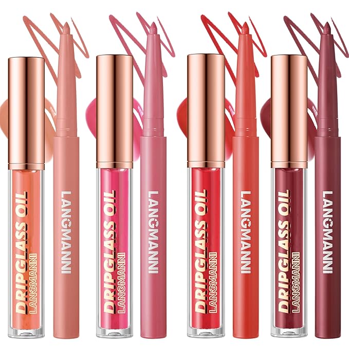 Jolilab Matte Lip Liner Lip Oil Set, Lip Makeup Set Natural Smooth Long-Lasting And Hydrating Beauty Daily Cosmetics Gift for Girls Easy-to-Use(8pcs)