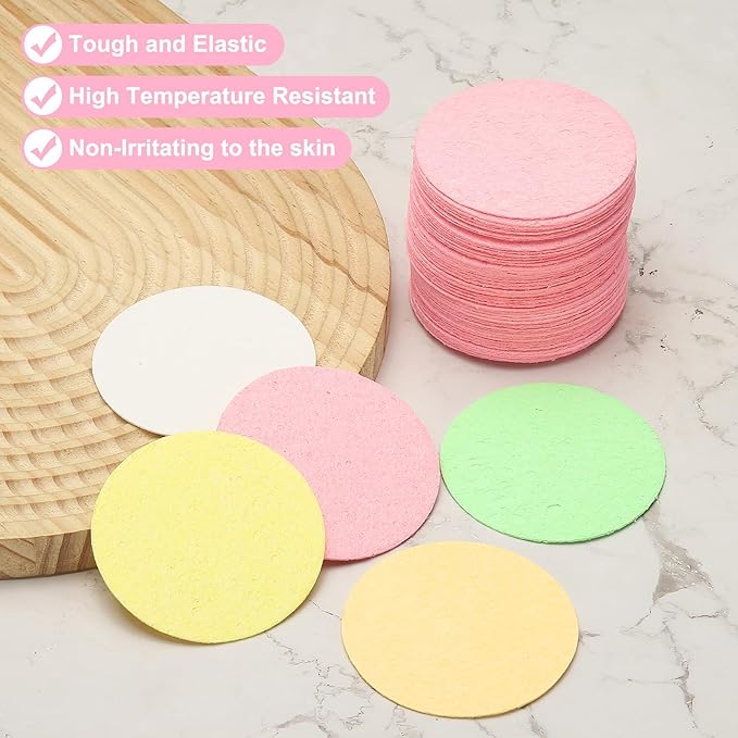 uxcell 50 Count Compressed Facial Sponges Round Face Cleansing Sponges Pads for Daily Skincare Routines at Home, Kitchen(Pink)