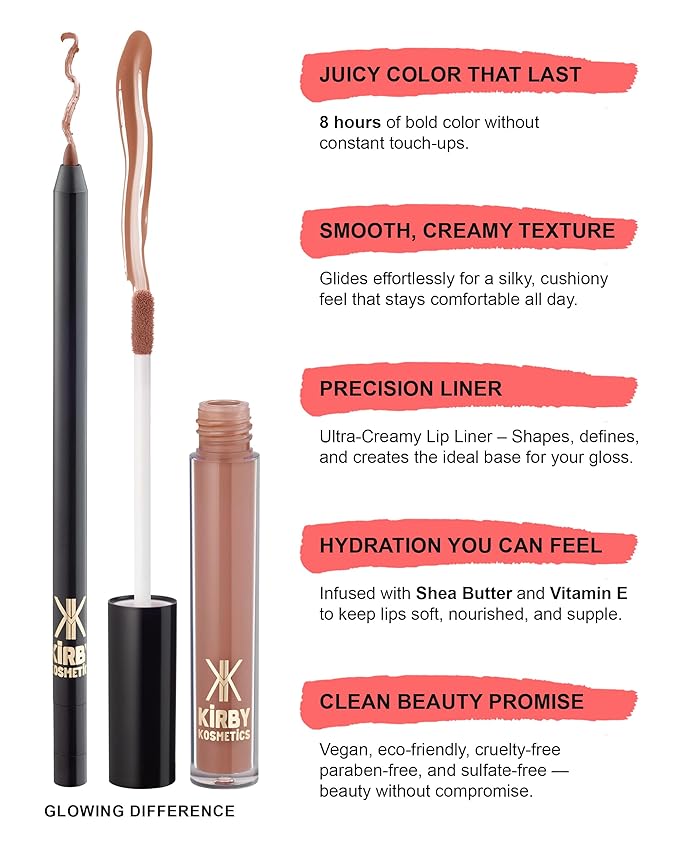 Lip Kit Duo – Glowing Different - TikTok-Viral Precision Liner & Glossy Liquid Lipstick, Clean 2-Step Set with Hydrating Long-Wear Color – Bold Inclusive Beauty for Everyday Konfidence