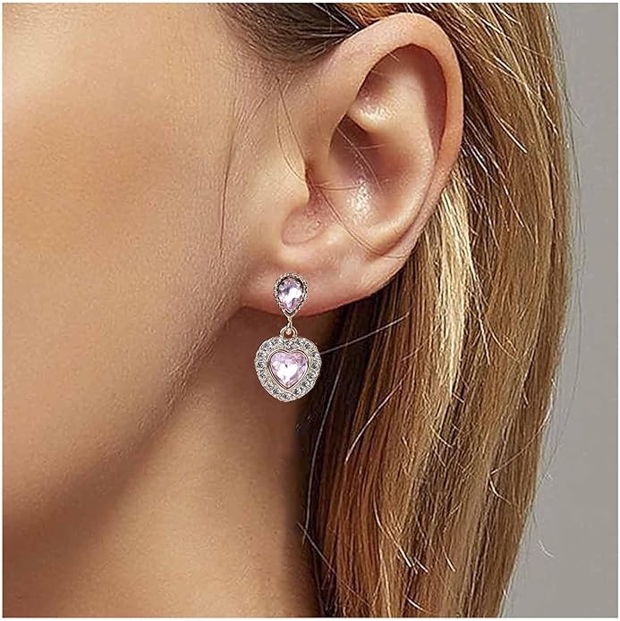 Vintage Emerald Heart Earrings Emerald Cz Teardrop Earrings Rhinestone Heart Drop Earrings Green Gemstone Stud Earrings Jewelry for Women(Green)