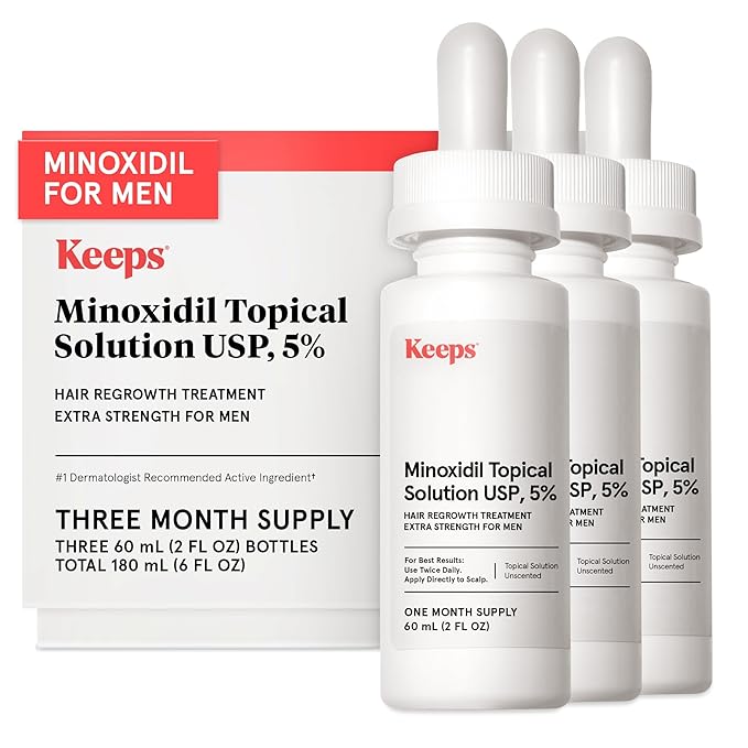Keeps Extra Strength Minoxidil for Men - 5% Minoxidil Hair Growth Serum - Hair Loss & Regrowth Treatment for Thinning & Bald Spots - Clinically Proven Hair Growth Products - Unscented Topical Aerosol