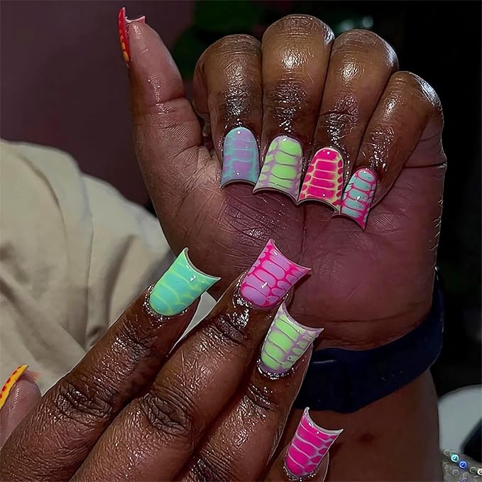 BABALAL Duck Nails press on Colorful Fake Nails Tropical Glue on nails Summer Design Acrylic Nails Supplies 24Pcs Duck Bill Manicure False Nails Y2k Gyaru Aesthetic Nails Glossy Artificial Nails Art