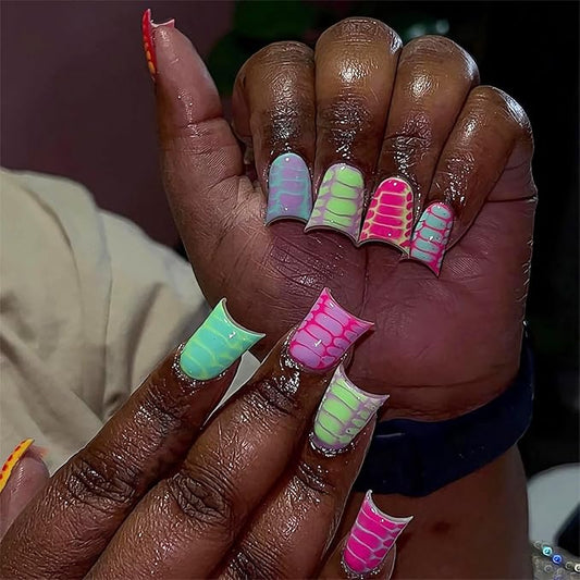 BABALAL Duck Nails press on Colorful Fake Nails Tropical Glue on nails Summer Design Acrylic Nails Supplies 24Pcs Duck Bill Manicure False Nails Y2k Gyaru Aesthetic Nails Glossy Artificial Nails Art