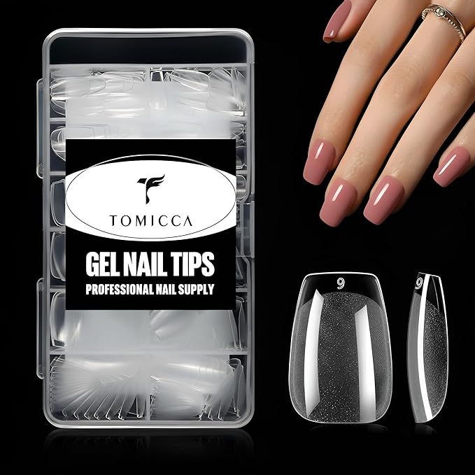 TOMICCA Short Coffin Nail Tips Acrylic Nails 240Pcs Acrylic Nail Kit Gel Nail Tips Pre-shape Clear Nails for Beginner and Professional DIY Salon 12 Sizes