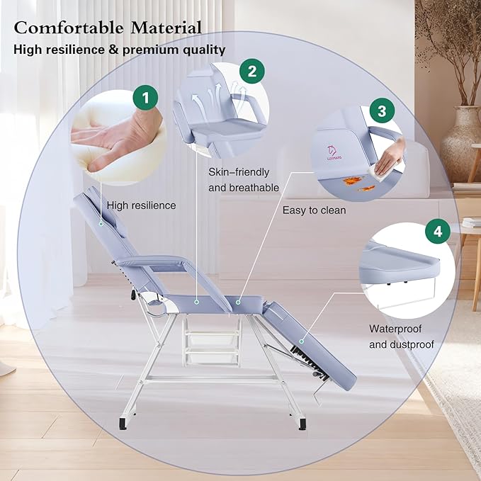 Facial Chair Massage Table 73in 3-Section Multipurpose Massage Bed Professional Tattoo Table Salon Spa Equipment for Facial Spa Beauty Spa Salon Equipment-Purple