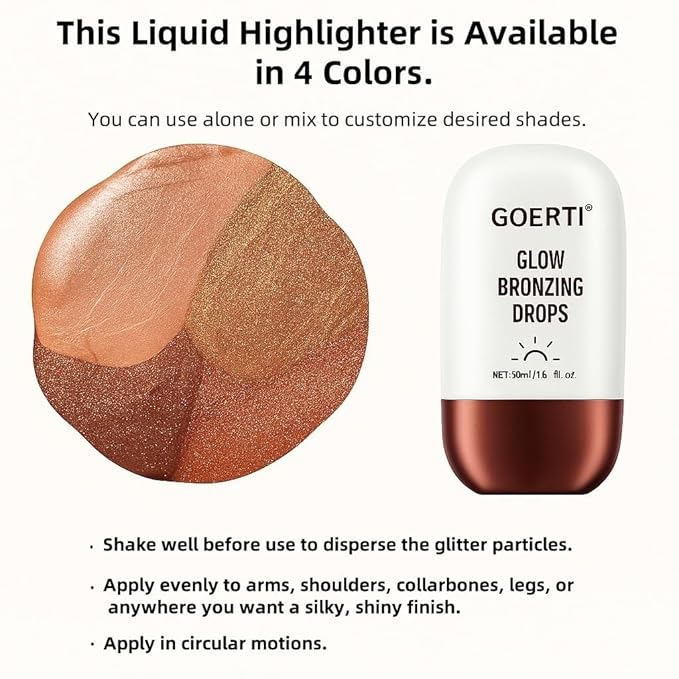 Body Shimmer Oil – Liquid Highlighter for Glowing Skin, Waterproof & Long-Lasting Body Makeup for Face, Arms, Legs & Shoulders, Bronze Illuminating Glow Lotion, 1.6 Fl Oz (04#/ Rich Bronze Glow, 50ml)