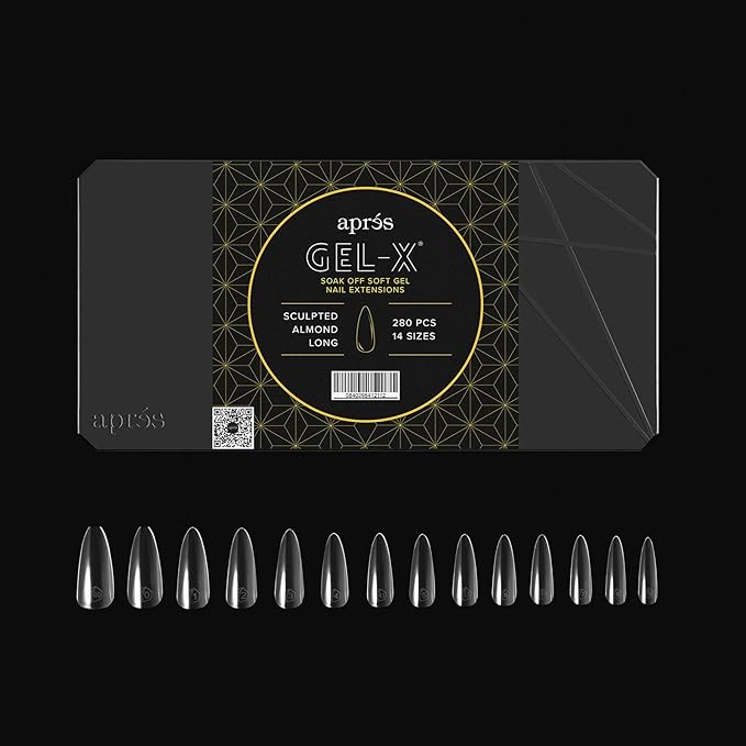 Apres Gel-X® Almond Box of Nail Tips | 280 Gel-X Tips, Soft Tips, 14 Sizes 00-9 | Half-sizes Included (Sculpted Almond Long, 280 Count)