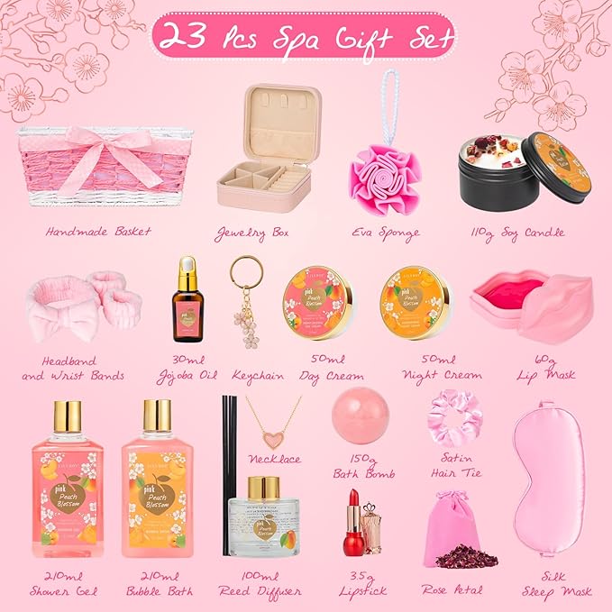Luxury Mothers Day Gift for Mom - Premium 23-Piece Relaxing Bath & Body Gift Set for Women, Self Care Gift Set with Necklace & More | Christmas Gifts, Birthday Present, Holiday, Anniversary Gift Idea