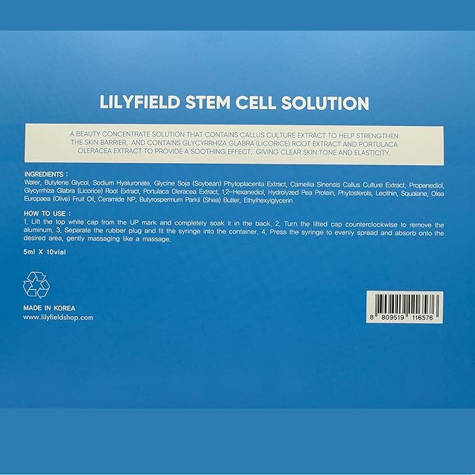 LILYFIELD Stem Cell Solution 50ml (5ml x 10 Ampoules) – Hydrating Hyaluronic Acid Serum with Stem Cells, Peptides & Vitamin C | Korean Skincare for Moisturized, Smoother-Looking Skin, All Skin Types
