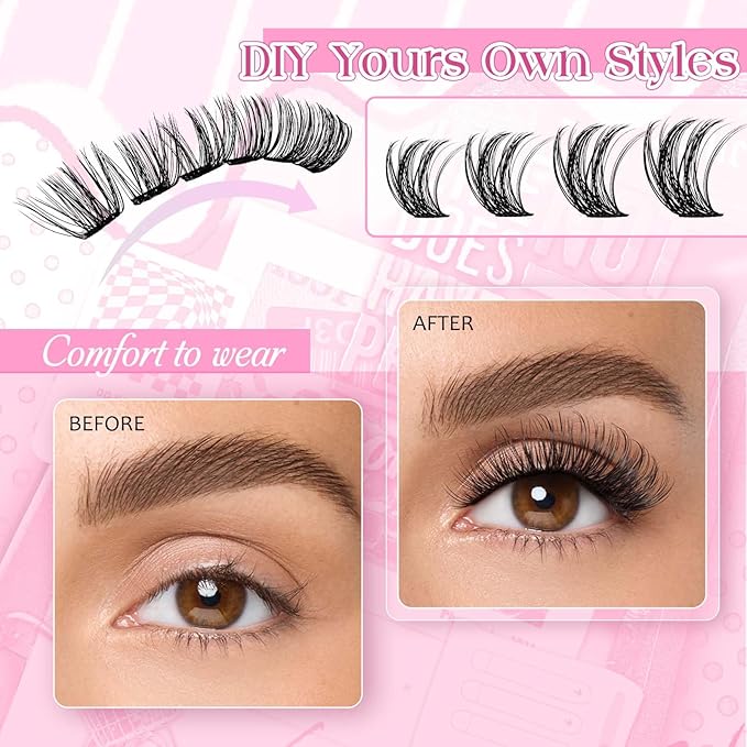 FADLASH Lash Clusters Volume Fluffy Lash Clusters 8-16mm Waterproof Lashes Clusters Comfortable Cluster Lashes DIY Reusable Cluster Eyelash Extensions for Beginners at Home