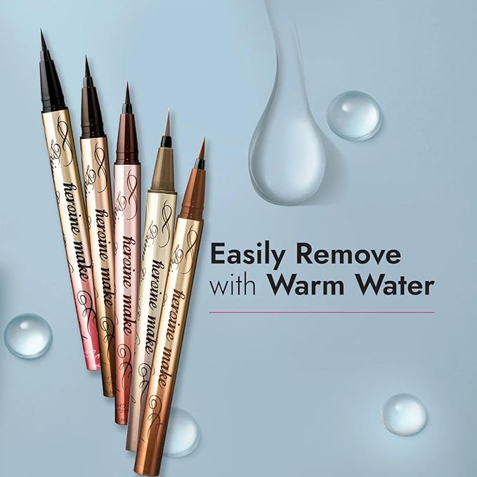 Heroine Make by KISSME Waterproof Eyeliner for Intense Color & Ultra-Fine 0.1mm Tip, Liquid Eyeliner Pen with Organic Beauty Serum, Cat Eye Liner for Long Lasting Eyelines, Brown Black, 1 EA, PRIME