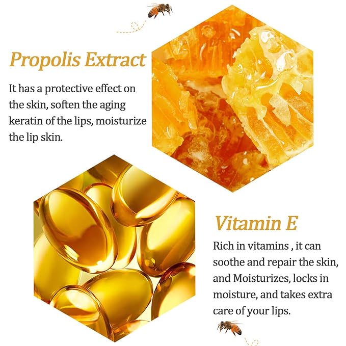 Bee Lip Balm Lip Mask Honey Pot Honey Lip Mask Propolis Moisturizing Lip Balm with Stick - Hydrating Prevention Dry & Cracked Lip Scrubs Exfoliato Lip Wrinkle Skin Care Products(Honey)