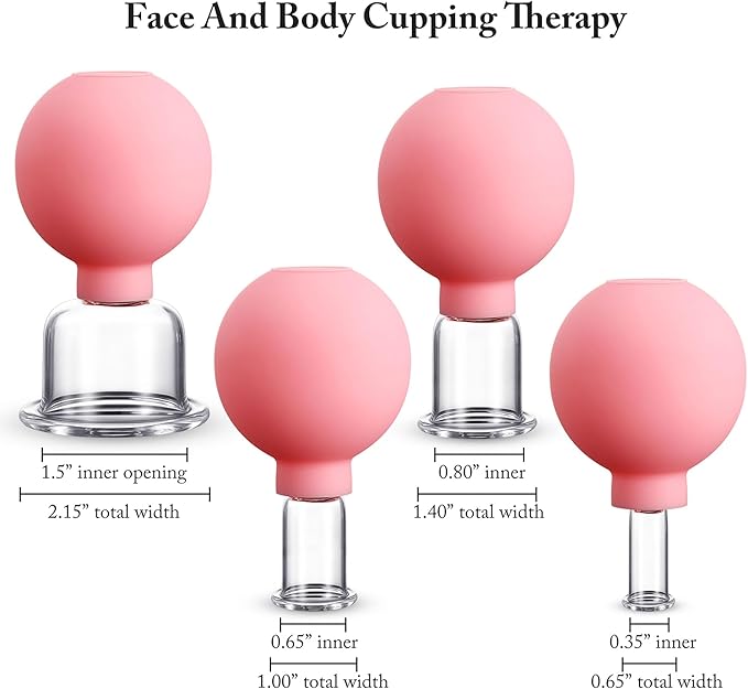 4 Pieces Glass Cupping Set Glass Silicone Cupping Cups Massage Vacuum Suction Cupping Cups for Body Face Leg Arm Back Shoulder Muscle and Joint Pain (Pink)