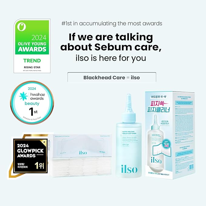 ilso Super Melting Sebum Softener, 5.29 fl oz, with 40 Skin Wrap Cotton Pads included, Pore Cleansing Solution, Blackhead Softener, Melts Away Blackheads & Sebum, Korean Skincare