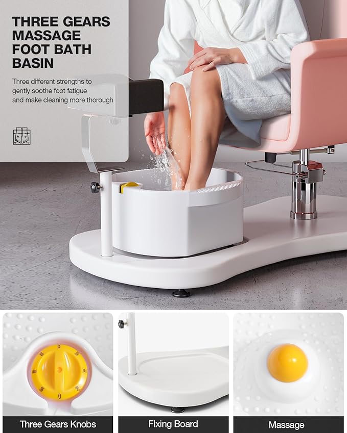 VARONXE Pedicure Chair for Nail Tech No Plumbing, Portable Pedicure Station for Foot Spa w/Pedicure Stand and Massage Foot Bath, Professional Gel Jelly Pedicure Chairs, Pink