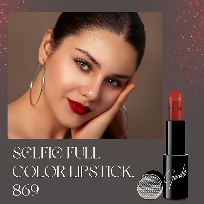 GA-DE Selfie Full Color Lipstick, 869 - Long Lasting High Pigment Lipstick with Argan Oil - Creamy Radiant Shine and Hydrating Benefits - 0.14 oz