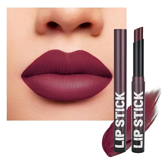 Plum Purple Matte Lipstick，Creamy Silky Matte+Lipsticks，Hydrating Balm-in-Lipstick，Velvety Finish for Women Daily Lip Makeup，High-pigment Formula，Easy to use and color，Vegan & Cruelty-Free 08#