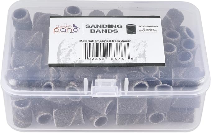 PANA 100 Pieces Nail Sanding Bands, Black, 100 Grit, Coarse, Plastic, Aluminum Oxide, Great Fit for Nail Drill Bits, Acrylic, Natural, Gel Nails