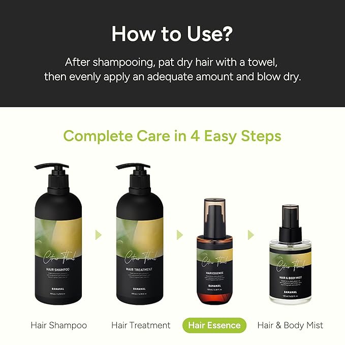 Perfumed Hair Oil & Serum 2-in-1 – Korean Essence Oil for Frizzy, Dry, Damaged Hair & Glass Hair Shine – Argan Oil & Amino Acids – Sulfate & Paraben-Free – Citrus Floral, 100ml / 3.38 fl oz