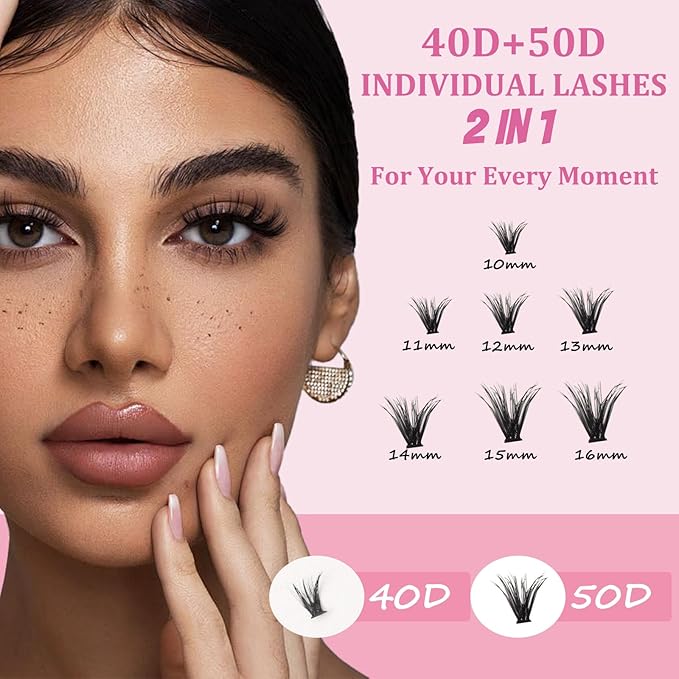 Fairy Lash Clusters Manga Individual Lashes C Curl Wispy Eyelash Clusters WideSpan Eyelash Extension Kit with Lash Bond and Seal Wet-Look Spiky Cluster Lashes (40D+50D 9-16mm D)