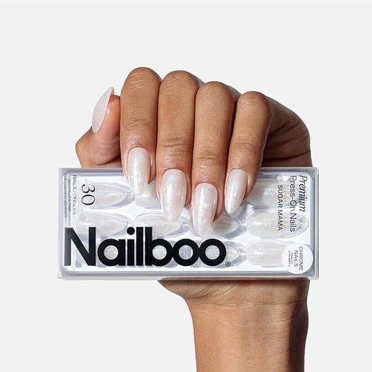 Nailboo Press On Nails, Salon-Quality Reusable Fake Nails for Fast DIY Manicure with Strong Hold Nail Glue for Press Ons, Nail File, & Alcohol Prep Pads, Sugar Mama