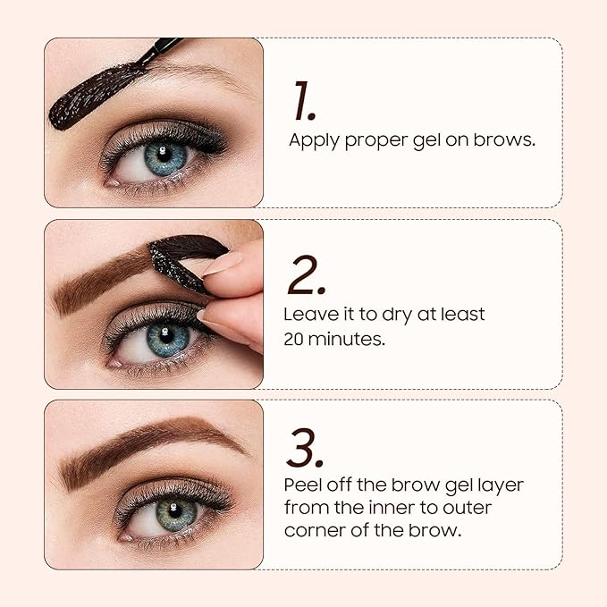 Brow Tattoo Peel Off Tint - Eyebrow Gel Tint with Eyebrow Stencils Long-Lasting Makeup, Brow Gel Eyebrow Tattoos Waterproof, Eye Brow Pencils Create Full Voluminous Brows for Women (Gray Brown)