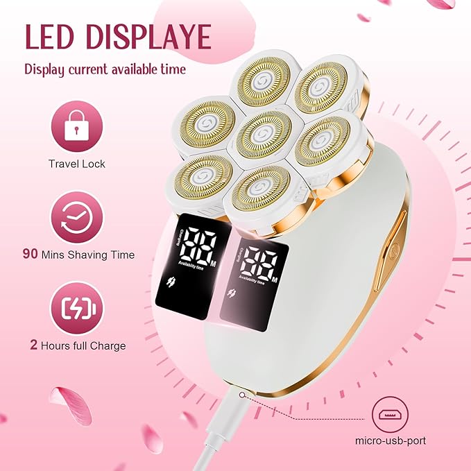 Electric Razors for Women,7D Gifts for Women,Cordless Electric Shaver with Detachable Head Wet/Dry Facial Hair Remover for Legs Painless Water Resistant (Gold)