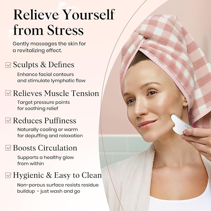 Stainless Steel Gua Sha Facial Tools, Lymphatic Drainage Massager for Face Sculpting, Chin & Jawline Shaper, Metal Guasha Tool for Body Eyes Neck, Self Skin Care Gift for Women Men with Pouch