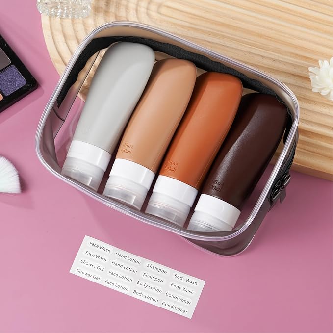 INSFIT Portable Travel Bottles, TSA Approved Leak Proof Containers for Toiletries, BPA Free Refillable Accessories for Shampoo, Body Wash, Liquids (4 Pack)