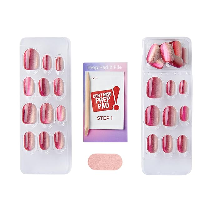 KISS imPRESS No Glue Mani Press On Nails, Color FX, 'Walk Out', Pink, Short Size, Oval Shape, Includes 30 Nails, Prep Pad, Instructions Sheet, 1 Manicure Stick, 1 Mini File