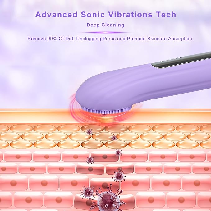 Silicone Face Scrubber Exfoliator, Silicone Face Wash Brush for Men & Women, Ipx7 Waterproof Rechargeable Facial Cleaner for Deep Cleansing, Exfoliating, Massage Face Scrubber (Purple)